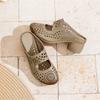 Fashion Wearing Slippers for Womens 2025 Summer New Leather Hollow Out Thick High-heeled Breathable Hole Toe Slippers Women Ladies Shoes