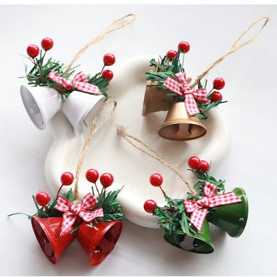 Christmas Day Decoration Double Horn Bell Showcase Christmas Tree Pendant Handmade DIY Accessories Metal Bell Pendant
