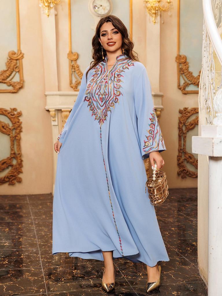 AB421 Elegant Embroidered Middle Eastern Pullover Robe - Arabic Jalabiya Dress
