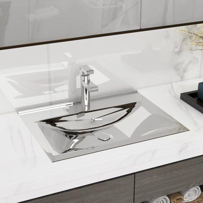 Lavabo rectangulaire en céramique gris - vidaXL - 60x46x16 cm - Avec trop-plein et trou de robinet