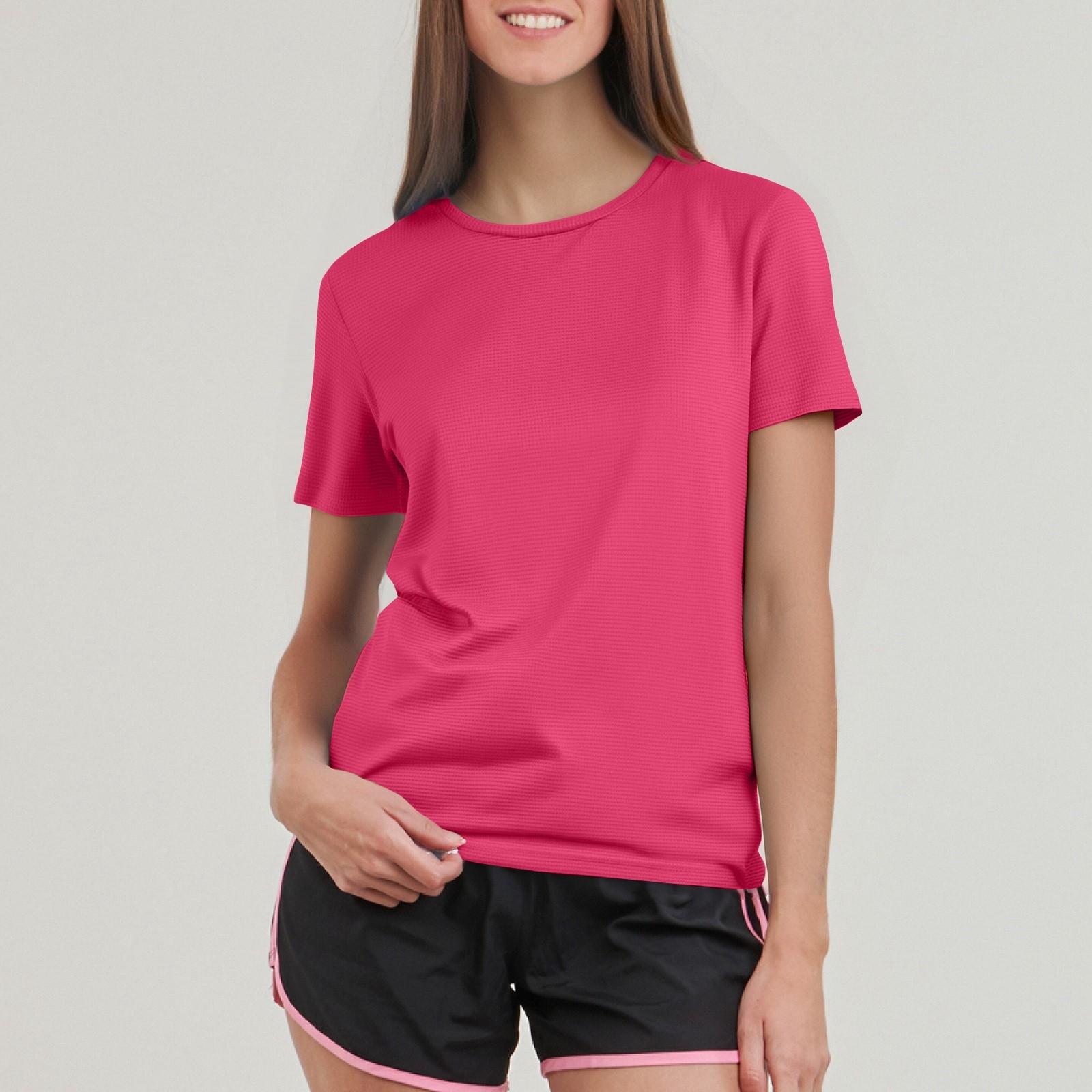 

Женская повседневная однотонная спортивная быстросохнущая одежда для фитнеса с короткими рукавами футболка XXL горячий розовый