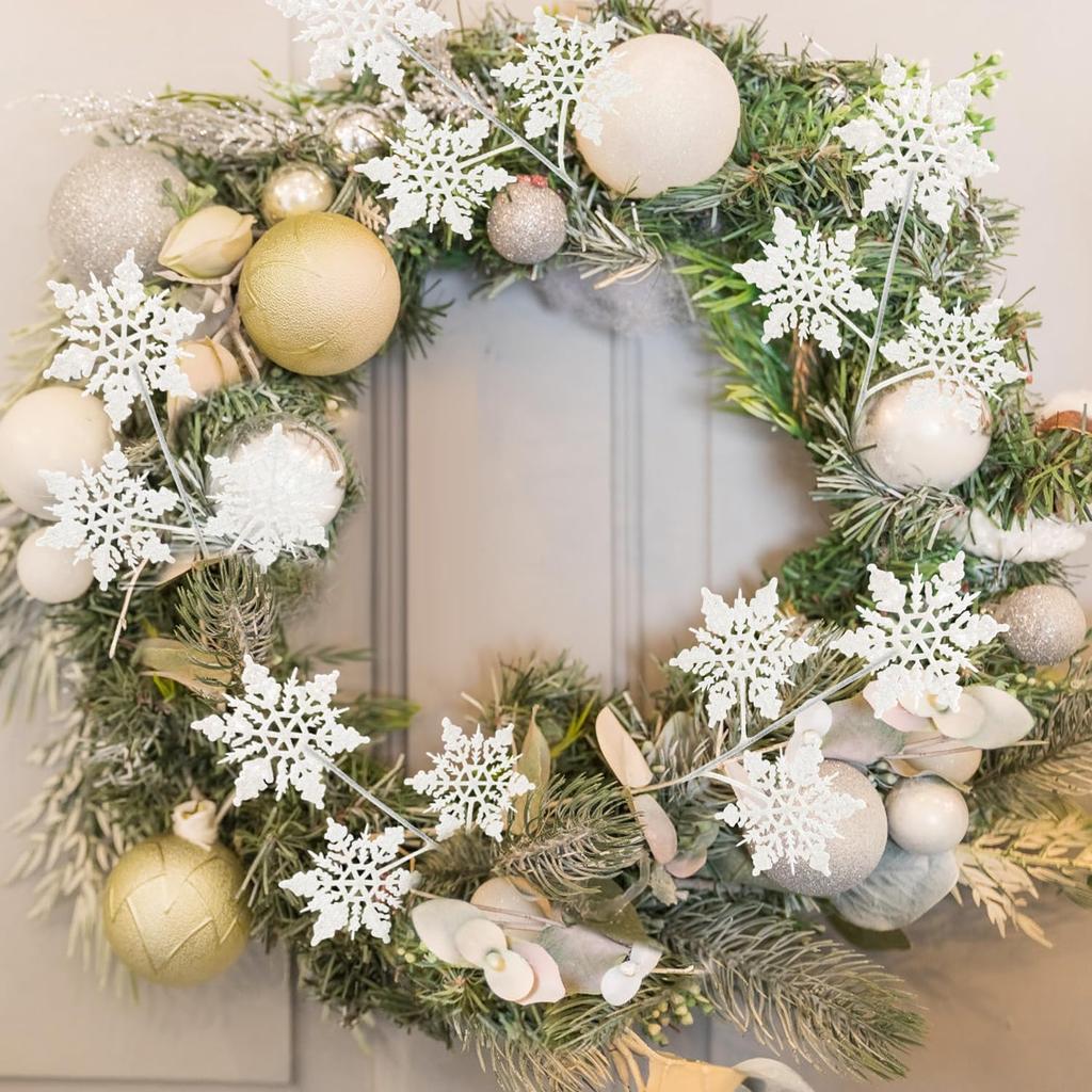 20 PCS Christmas Artificial Snowflake Picks & Sprays, Glitter Snowflake Decorations for Tree, Home, Party (White)