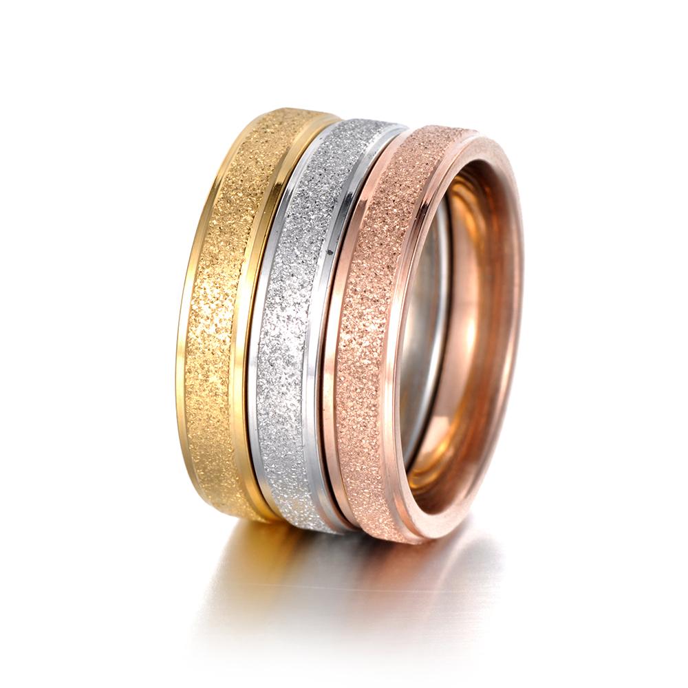 Top Quality 5mm Frosted Surface Stainless Steel Anniversary Ring Gold Color Curved Couple Wedding Rings For Women Anneau R18118