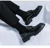 Men's Large Glossy Leather Lace-Up Loafers with Thick Sole and Chunky Heel