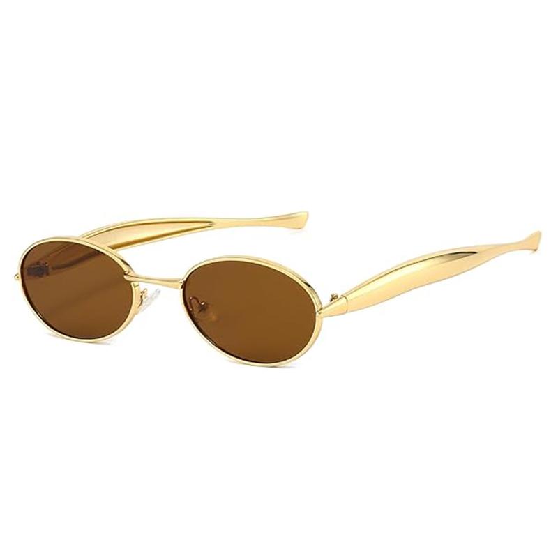 Retro Oval Sunglasses for Women Men Luxury Brand Designer 70s Trendy Gold Metal Streamline Legs Sun Glasses UV Protection 981C