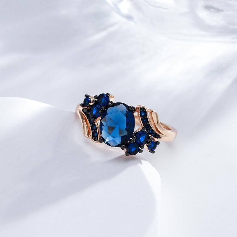 Luxury Blue Natural Zircon Ring For Women Rose Gold And Black Plating Vintage Wedding Rings Daily Fine Jewelry
