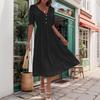 Amazon Independent Station Foreign Trade New European and American Summer Women's Clothing Cross-border Waist V-Neck Solid Color Dress Women