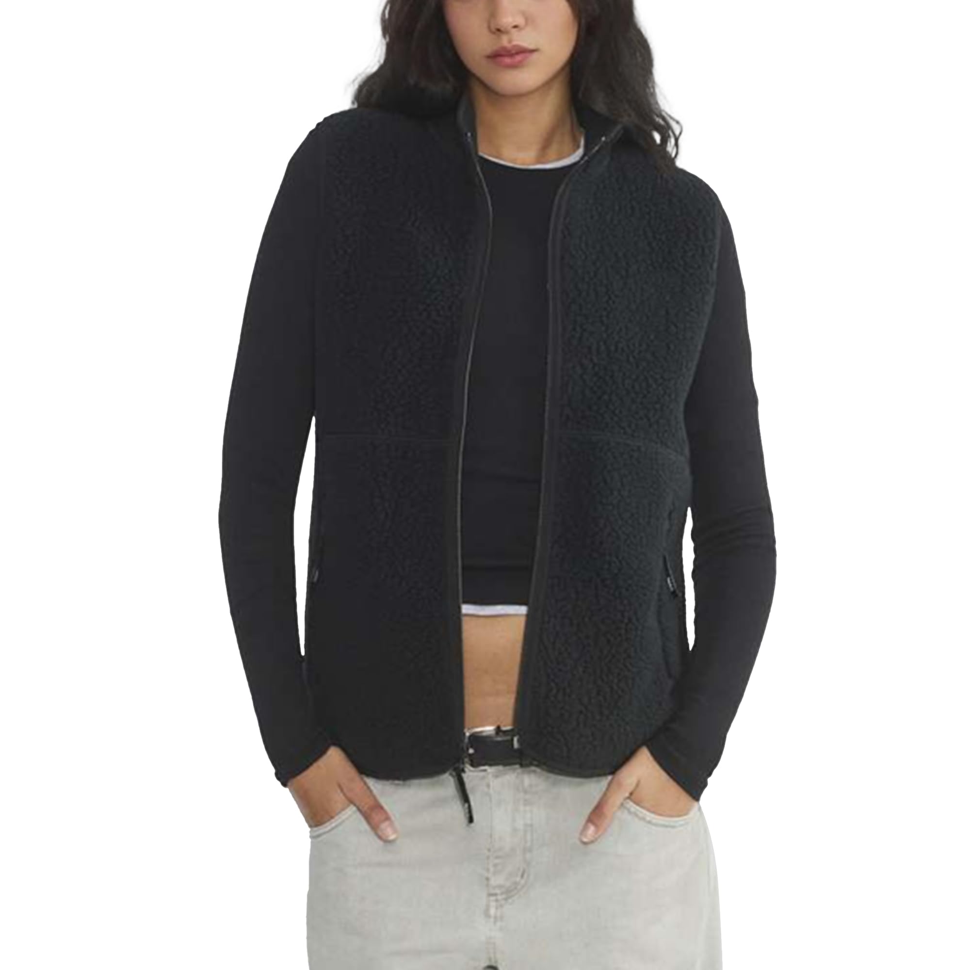 

Женский модный теплый жилет без рукавов на молнии, флисовая куртка XS чёрный