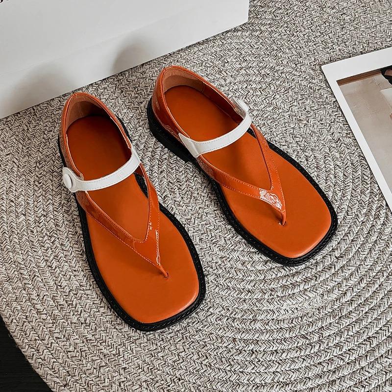 Mote Damesandaler Sommer Klypetåsandaler Utendørs Sklisikre Sandaler for Kvinner Mote Lakkskinn Casual Sandal Sandalias Mujer