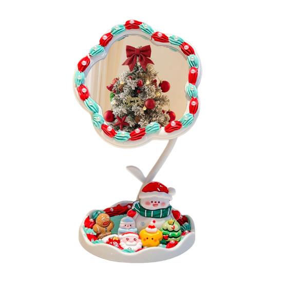 DIY Handmade Flower Desk Mirror with Storage Tray Rotatable Desktop Vanity Mirror Multi-purpose Women Makeup Table Mirror Jewelry Organizer