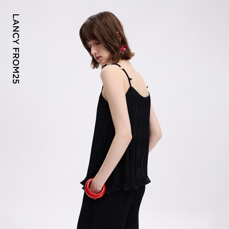 Langzi Resort Style Pleated Strappy Sleeveless Top