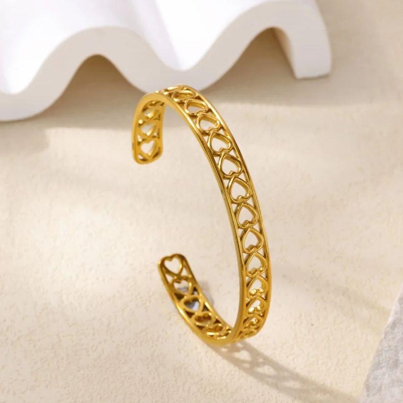 Classic Elegant Flowers Patchwork Cuff Bracelet Gold Color Stainless Steel Delicate Adjustable Open Geometric Bracelet Jewelry