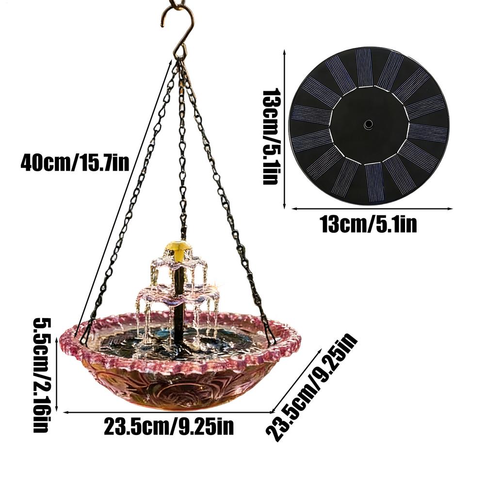Solar-powered waterfall-style suspended bird bath fountain Bird Water Fountain Backyard Decor Solar Powered Bird Bath Fountain