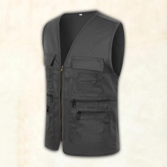 Gilet da uomo Giacca tinta unita Tasche multiple Cerniera Unisex Senza maniche Abiti da lavoro da campeggio Scollo a V Gilet da esterno Abiti per adulti