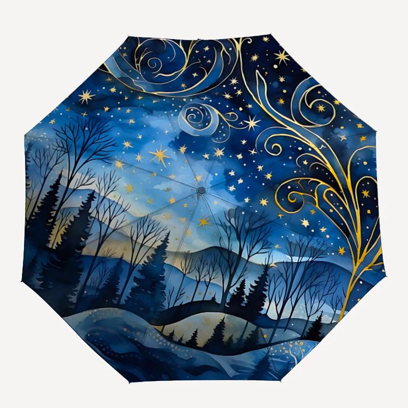 

1pc Winter Night Automatic Folding Umbrella - Design, Durable Iron Frame for Travel, Outdoor, Beach Fashion Accessory a0920055