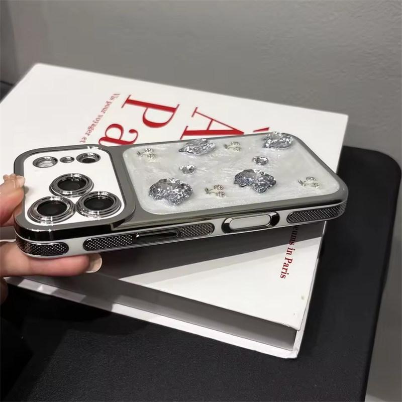 Luxury Electroplated Fashion Cherry KT Phone Case for iPhone 17 Pro Max 15 14 13 16 Pro Max Fundas Cute Cases Protective Cover