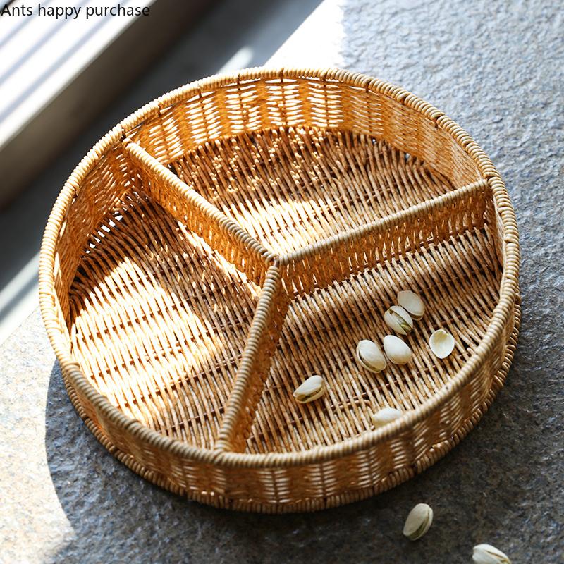 Imitation Rattan Storage Basket Fruit Basket Snack Tray Refreshment Tray Candy Box Dried Fruit Plate Fruit Plate Storage Box