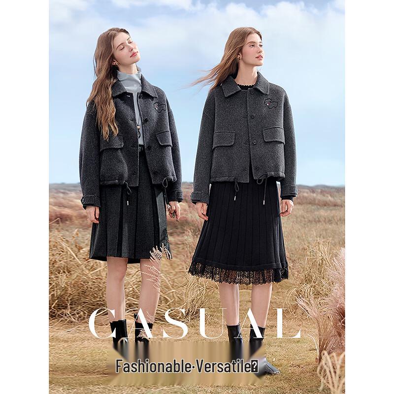 Betu Women's Rabbit Embroidered Wool Blend Coat