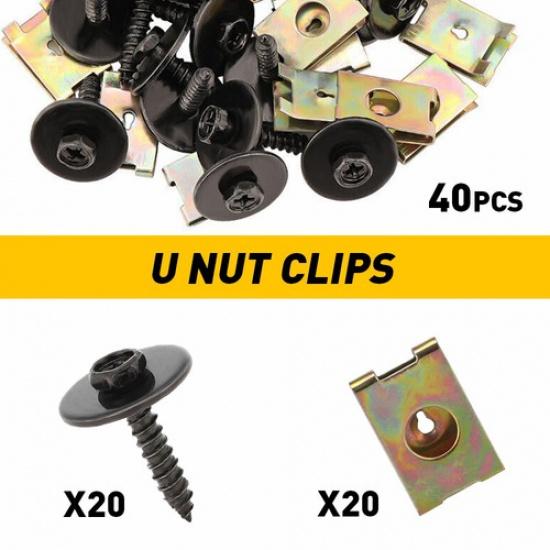Car Metal Screw Body Fender Bumper Retainer U Nut Clips Gasket Fastener 40PCS B 40PCS