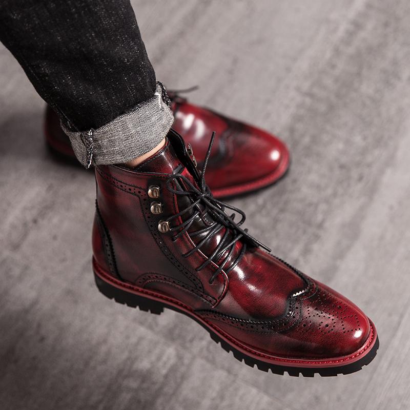 

Модные зимние кожаные ботинки Ботильоны на шнуровке Повседневные ковбойские ботинки с острым носком Роскошная дизайнерская обувь Ботинки челси Мужские ботинки 41 красный