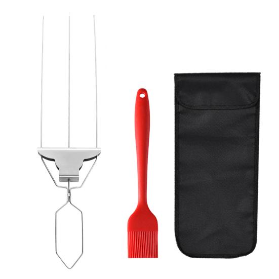 3-Prong BBQ Skewers Set Stainless Steel Grill Skewers with Push Slider Bar Dishwasher Safe Three-Prong Kabob Sticks for Meat Veggies Shrimp