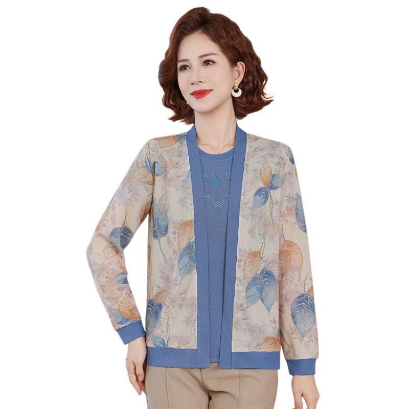 2026 Spring Collection: Stylish Outerwear & T-Shirt Set for Middle-Aged and Elderly Women - Perfect for Spring/Autumn