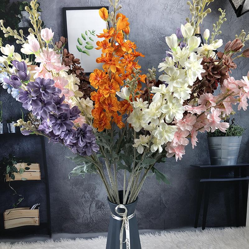 Artificial Flocking Delphinium Simulation Flowers, Wedding Flower Arrangement 2-pronged Large Delphinium Hotel Decoration Fake F