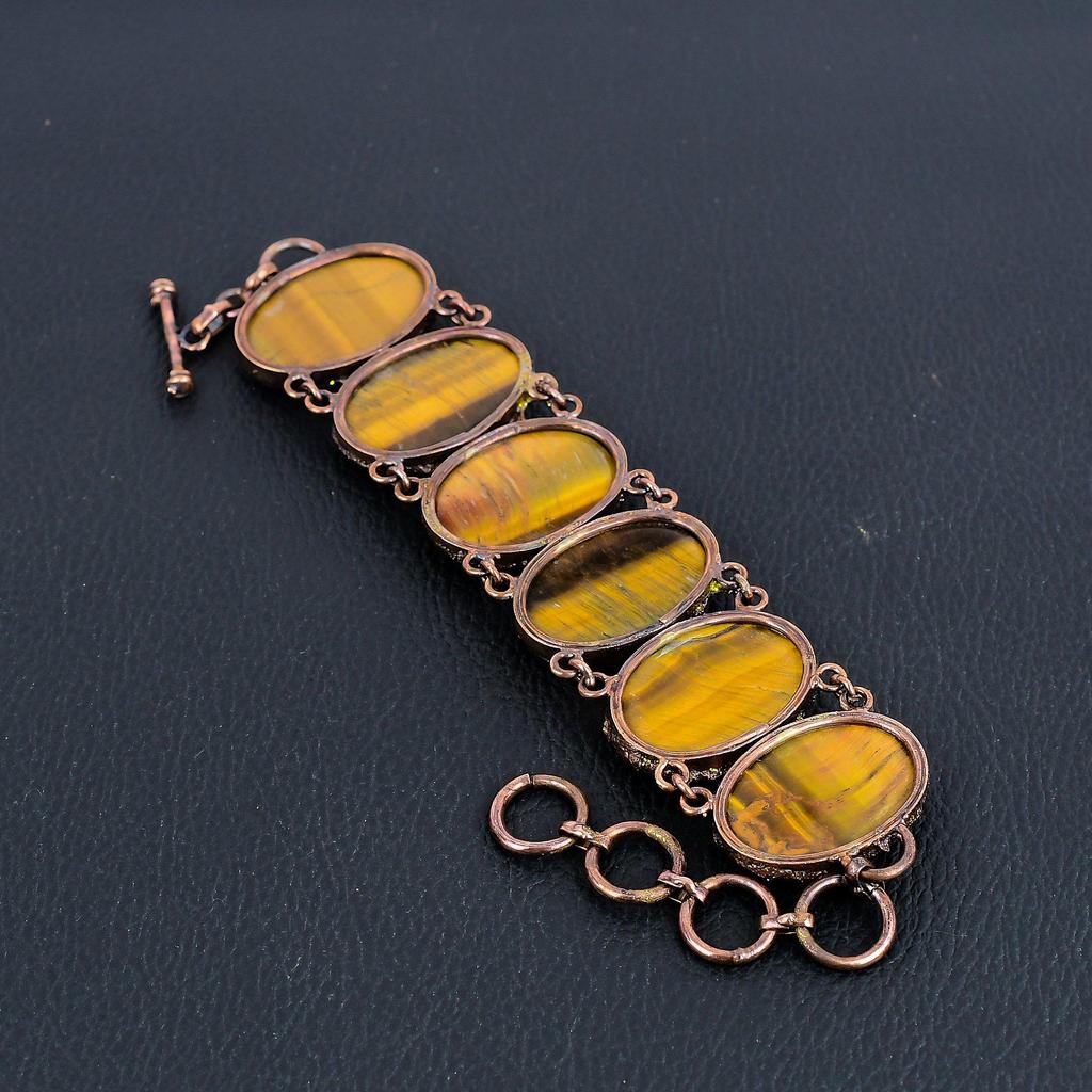 Tiger's Eye Copper Electroformed Bracelet Adjustable, Handmade Gemstone Jewelry, Gift For Mom Antique Jewelry