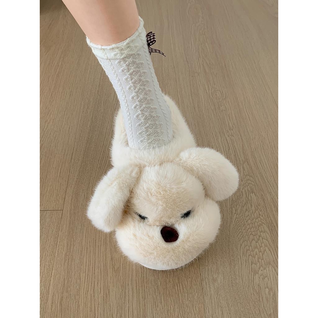 Cute cartoon white non-slip thick-soled fluffy slippers women wear autumn and winter soft-soled bag head mop