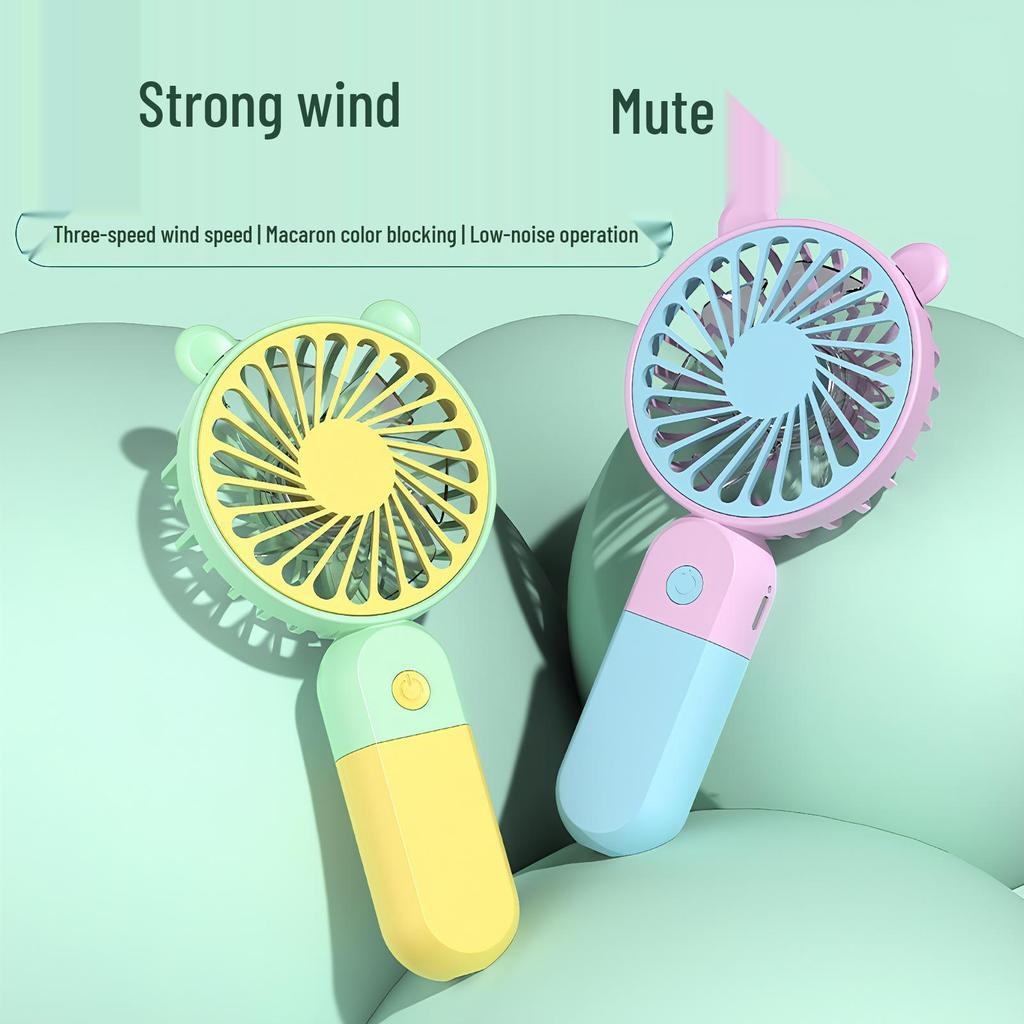 2026 New Cartoon Portable USB Charging Dual-Color Handheld & Desktop Fan for Students
