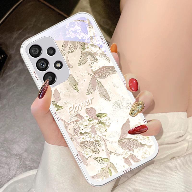 Oil Painting Flowers For Samsung Galaxy S10 4G S20 11E 30 S21 21Fe 22 S24 Pro S23 Ultra 5G S8 S9 Tempered Glass Phone Case