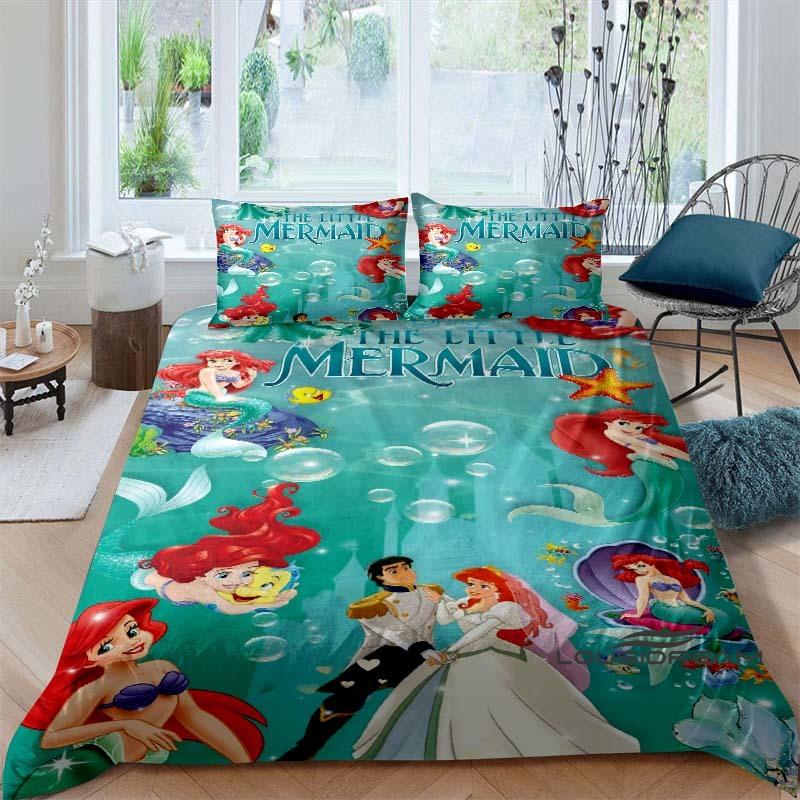 Cartoon The Little Mermaid Duvet and Pillowcase Bedding Set, for Boys and Girls' Bedroom Decor, Children's Gifts.