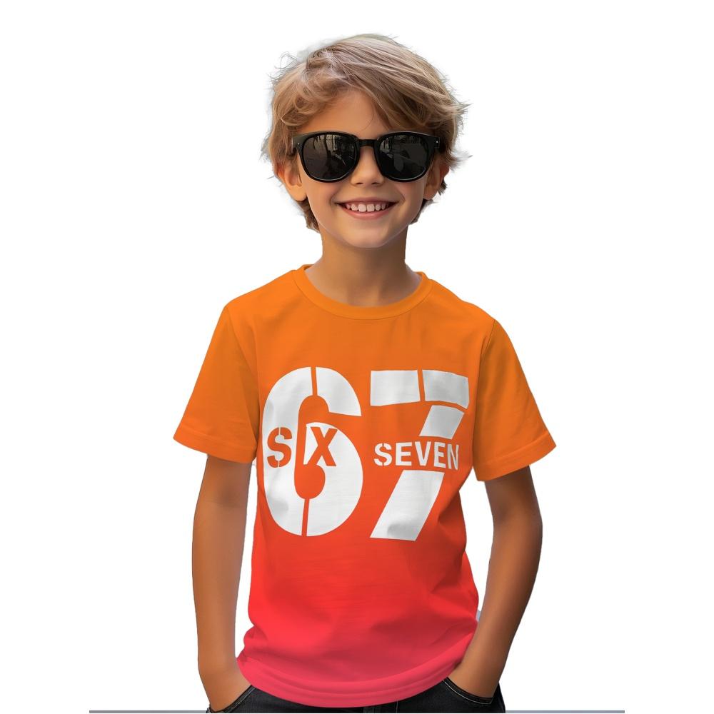 Tricou pentru băieți cu grafică cu numărul 67, imprimeu 3D, confortabil, cu gât rotund, mâneci scurte, top casual de vară pentru fiecare zi, sport, tricou pentru copii