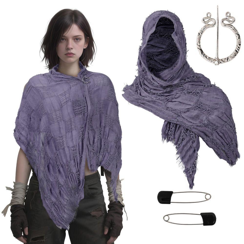 Medieval Cloak Cape with Viking Brooch - Hooded Shawl Scarf for Halloween Costumes, Streetwear & Pop Culture Events
