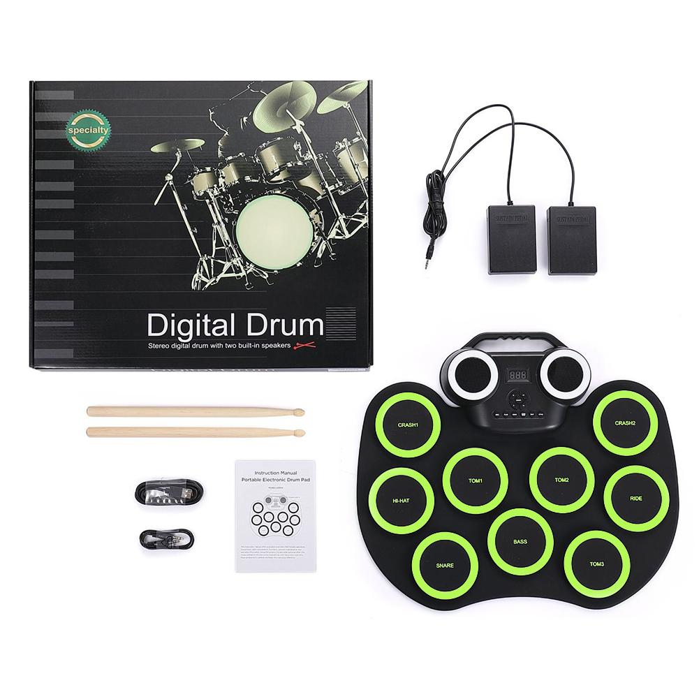 

Электронная ударная установка USB Ролл-ап барабанная тренировочная пэда с барабанными палочками и педалями 9 пэдов Электрическая барабанная пэда Компактный размер для детей