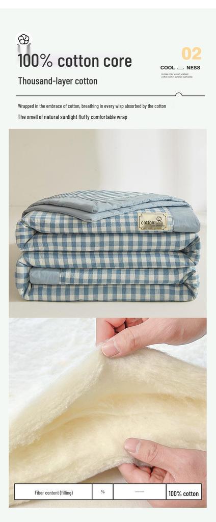 Class A Xinjiang Cotton Summer Quilt - Water-Washed, MUJI Style, Air Conditioning Thin Quilt, Machine Washable, Dormitory-Ready.