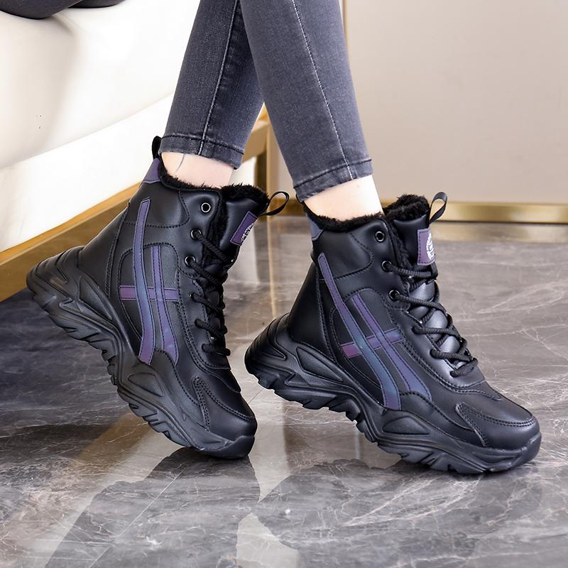 Fashion High-top Women's Snow Boots Plush Warm Cotton Shoes Ladies Anti-slip Winter Outdoor Walking Traveling Shoes Waterproof