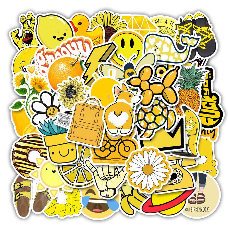 50pcs Cute Waterproof Yellow Orange Stickers For Water Bottle Trunk Journaling