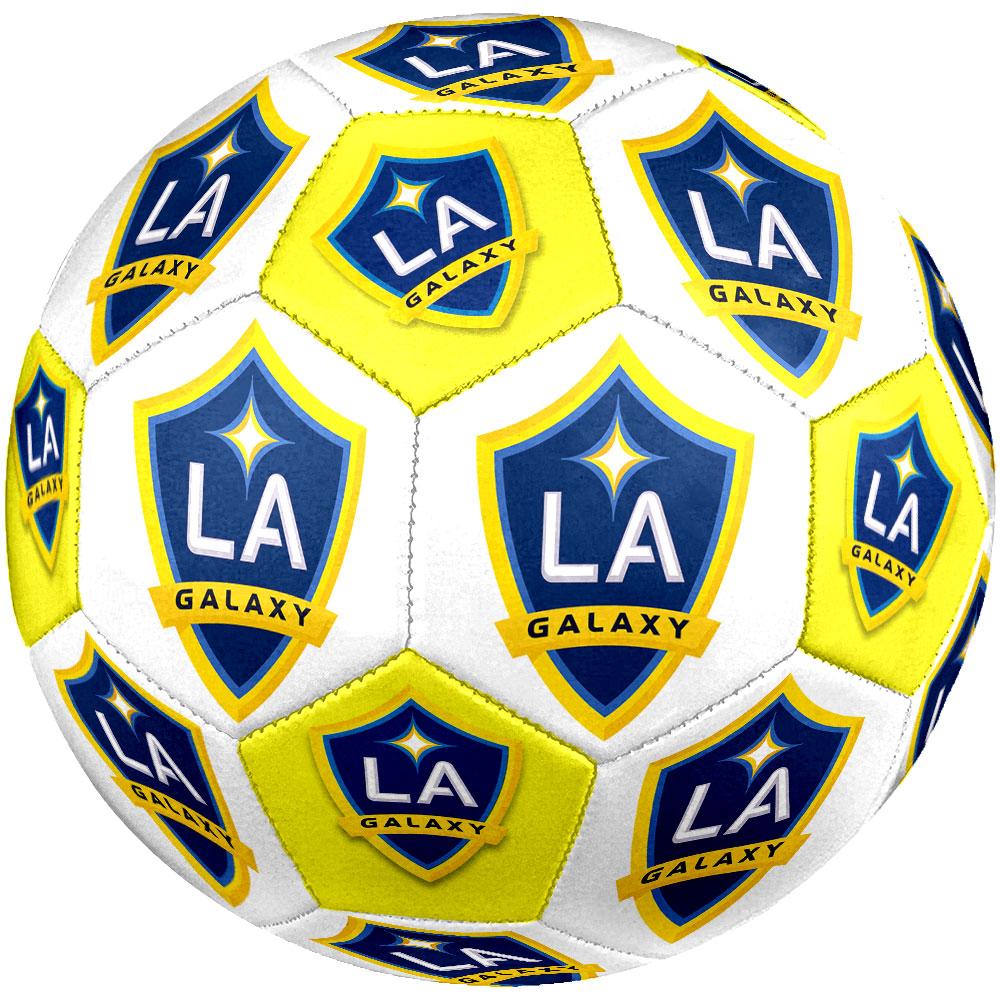 LA Galaxy Size 5 Soccer Ball, Machine-Stitched PVC, Durable & High Bounce, All Ages Fit, Fan Merchandise, Matches & Outdoor Use.