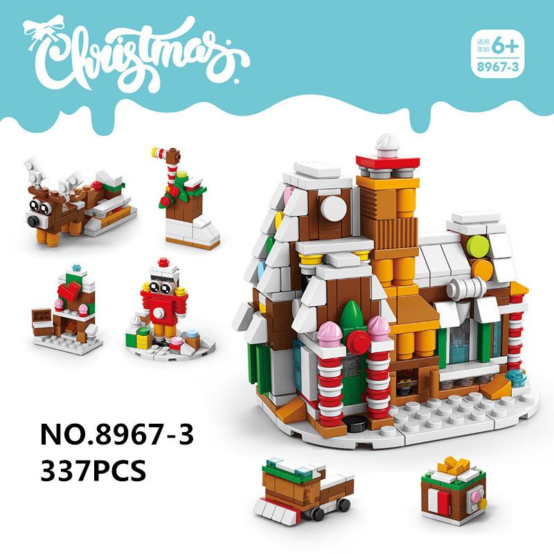 6-in-1 Weihnachts-Serie Bausteine Set Kreatives Winterdorf Haus Elch Zug Picknickwagen DIY Steine Spielzeug für Kinder Weihnachtsgeschenk