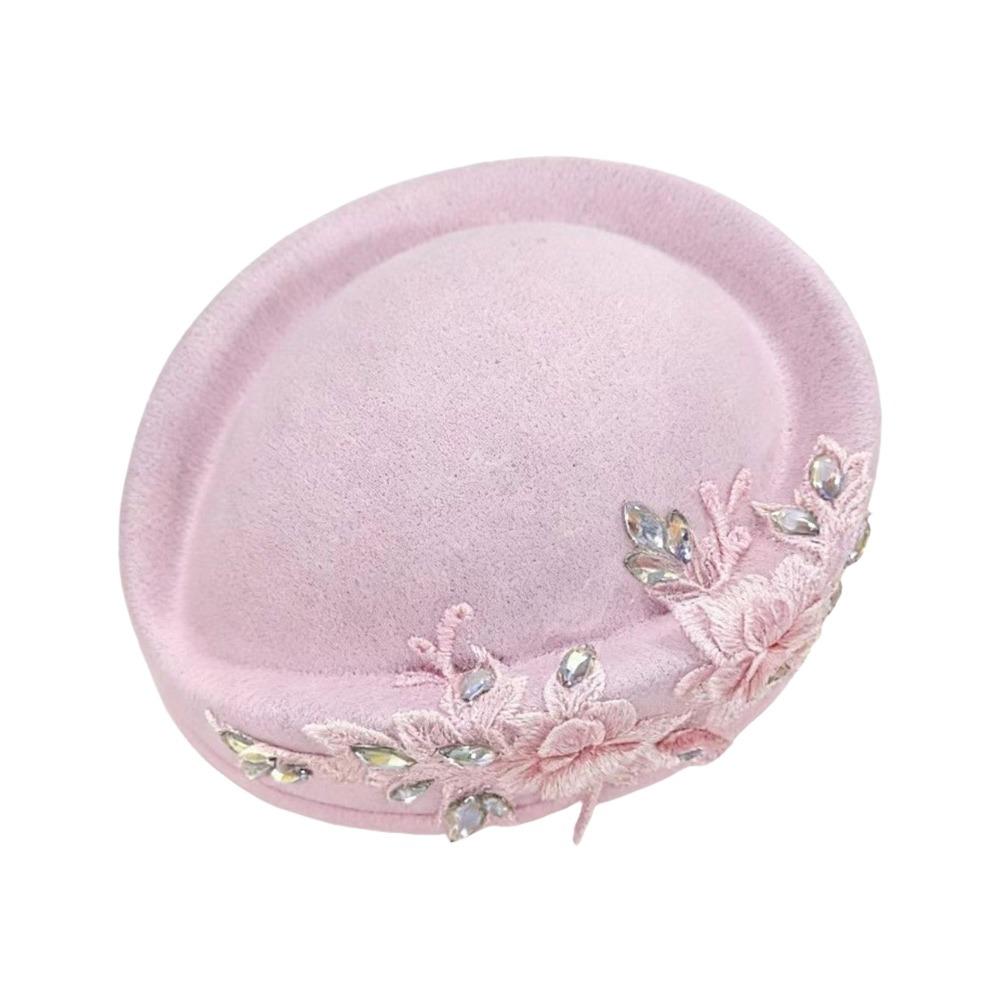 New British Retro Top Hats Formal Solid Stewardess Hat Diamond Flower Applique Concave Top Felt Beret For Party