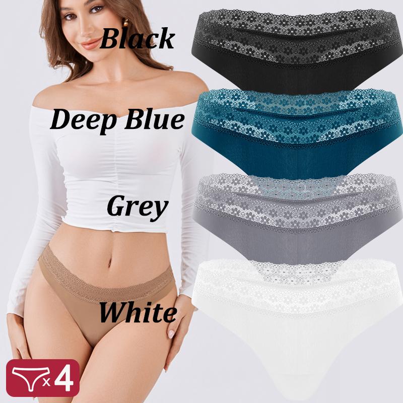 4Pcs Sexy Hollow Lace G-String Girl Underwear Cotton Ladies Thongs Solid Seamless Soft Female Panties Low Waist Lingerie