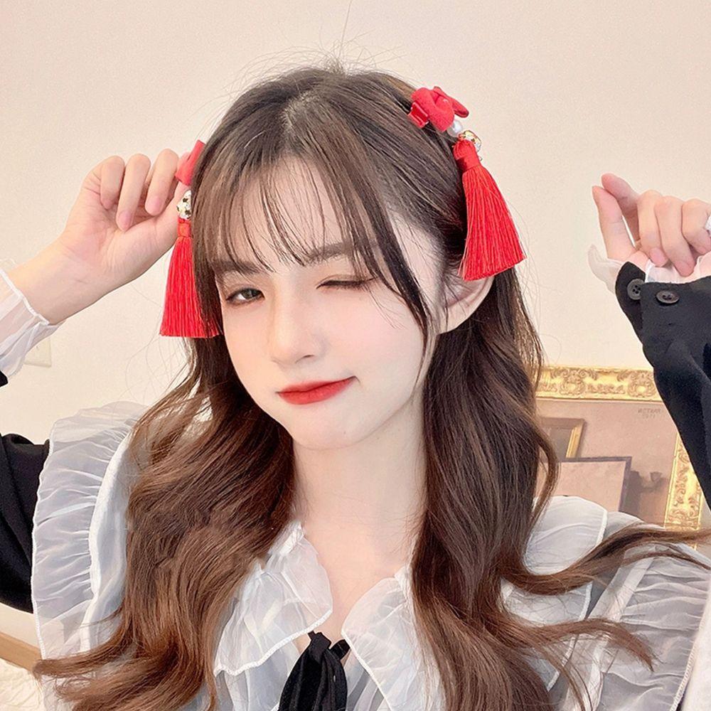 Bowknot Tassel Hairball New Year Hair Accessories Children's Headwear Plush Hair Rope Duckbill Clip