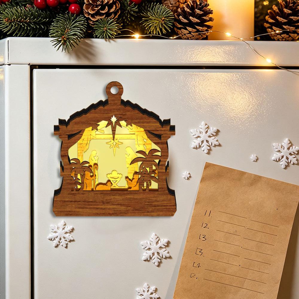 MZ1249-1262 Luminous Wooden Christmas Pendant & Magnet Set