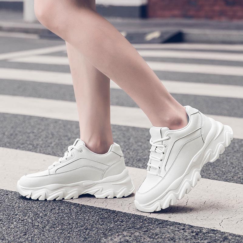 Men's Hidden Height Sports Casual Shoes - Spring Low-Top, Cowhide Upper, Thick Sole, White Running Board Shoes