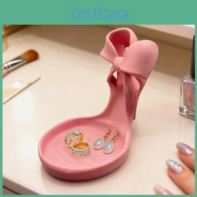 3d Tray Jewelry Pink Stiletto Printed High Heel Jewelry Dish With Bow Women Ring And Earring Holder Jewelry Display Stand For Bedroom Vanity Table