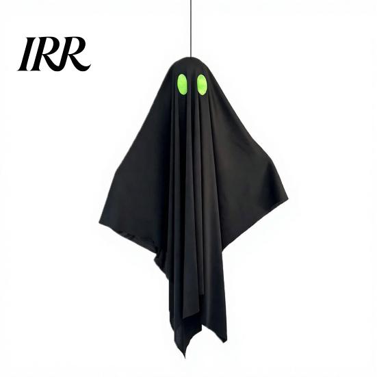Outdoor Hanging Ghost Halloween Decoration, Spooky Black Fabric with Green Party Supplies Eyes for Outside Tree, Porch, Yard, Lawn, Haunted