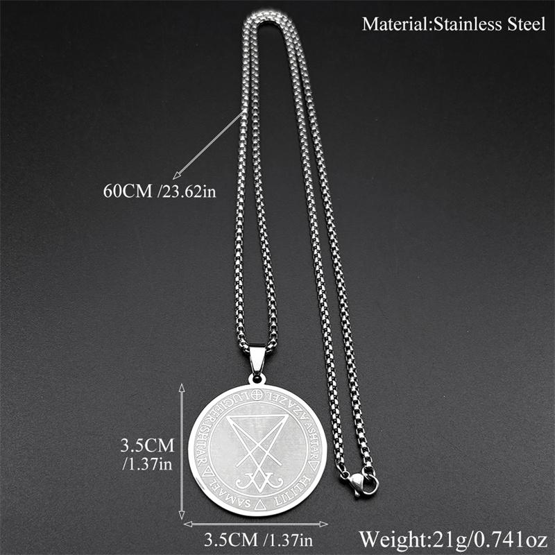 Sigil Church of Satan Stainless Steel Necklace for Women Men Seal of Lucifer Azazel Lilith Samael Devil Symbol Chain Jewelry