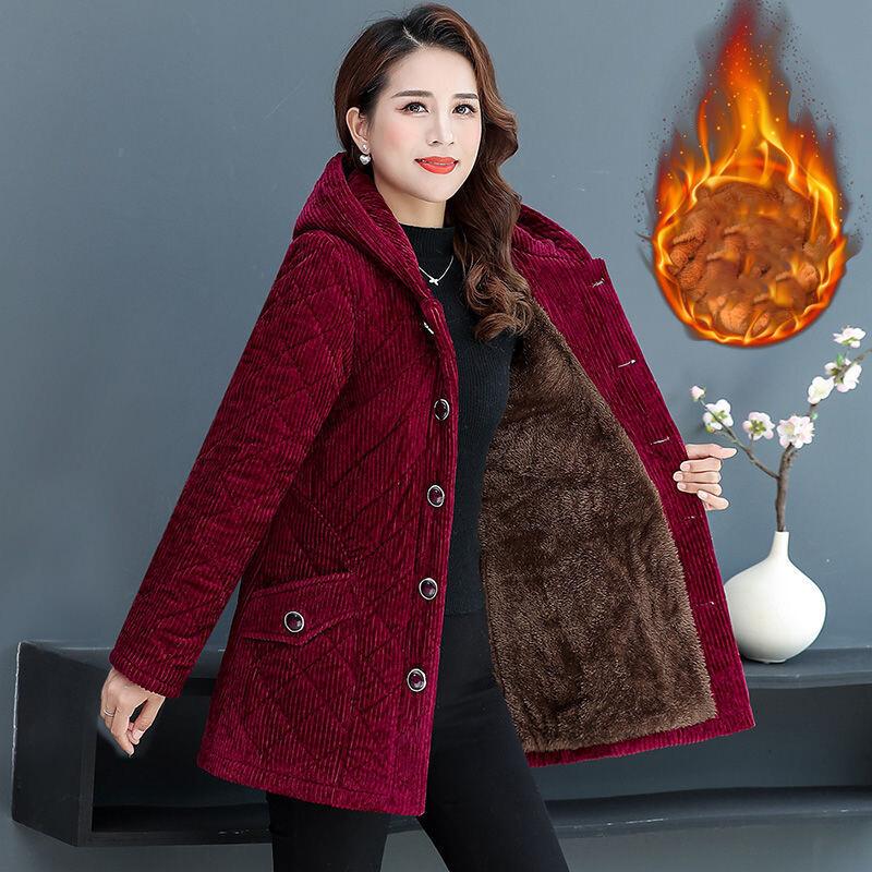 

Вельветовое зимнее пальто женское Пуховик Зимний Корейский стиль Длинный Женский Ниже колена Хлопковая куртка с подкладкой Сохраняет тепло XXXXXL