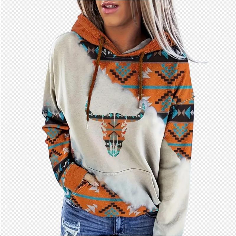 Women S Western Ethnic Printed Hooded Sweatshirt Casual Autumn Winter